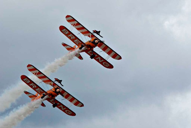 The Breitling Wing-Walkers performing at Rhyl Air Show in 2011